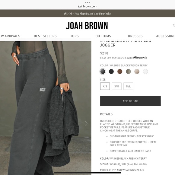 Joah Brown Washed Black French Terry Jogger - Picture 1 of 7